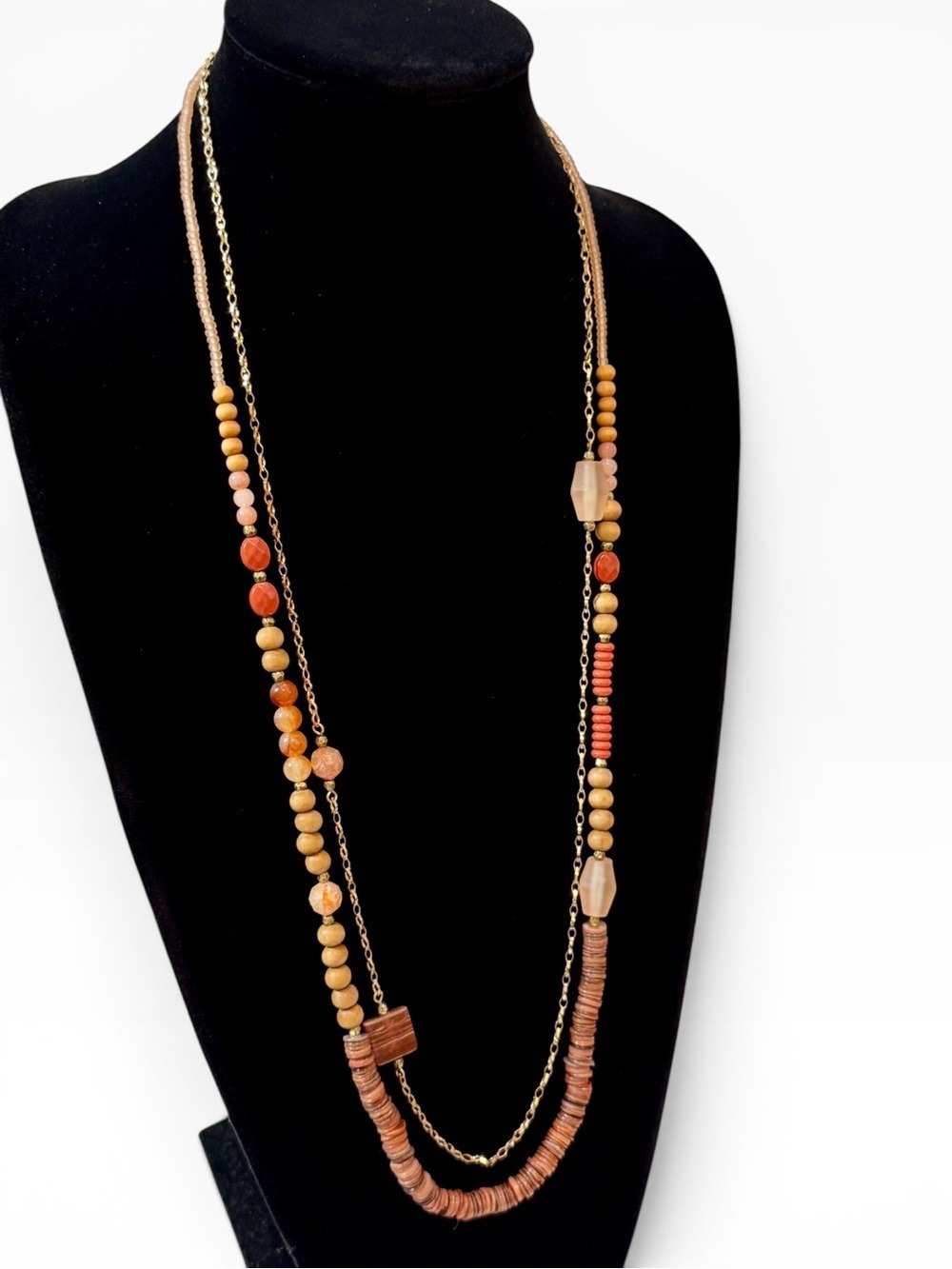 J.JILL Layered Wood & Mixed Bead Boho Necklace NWOT